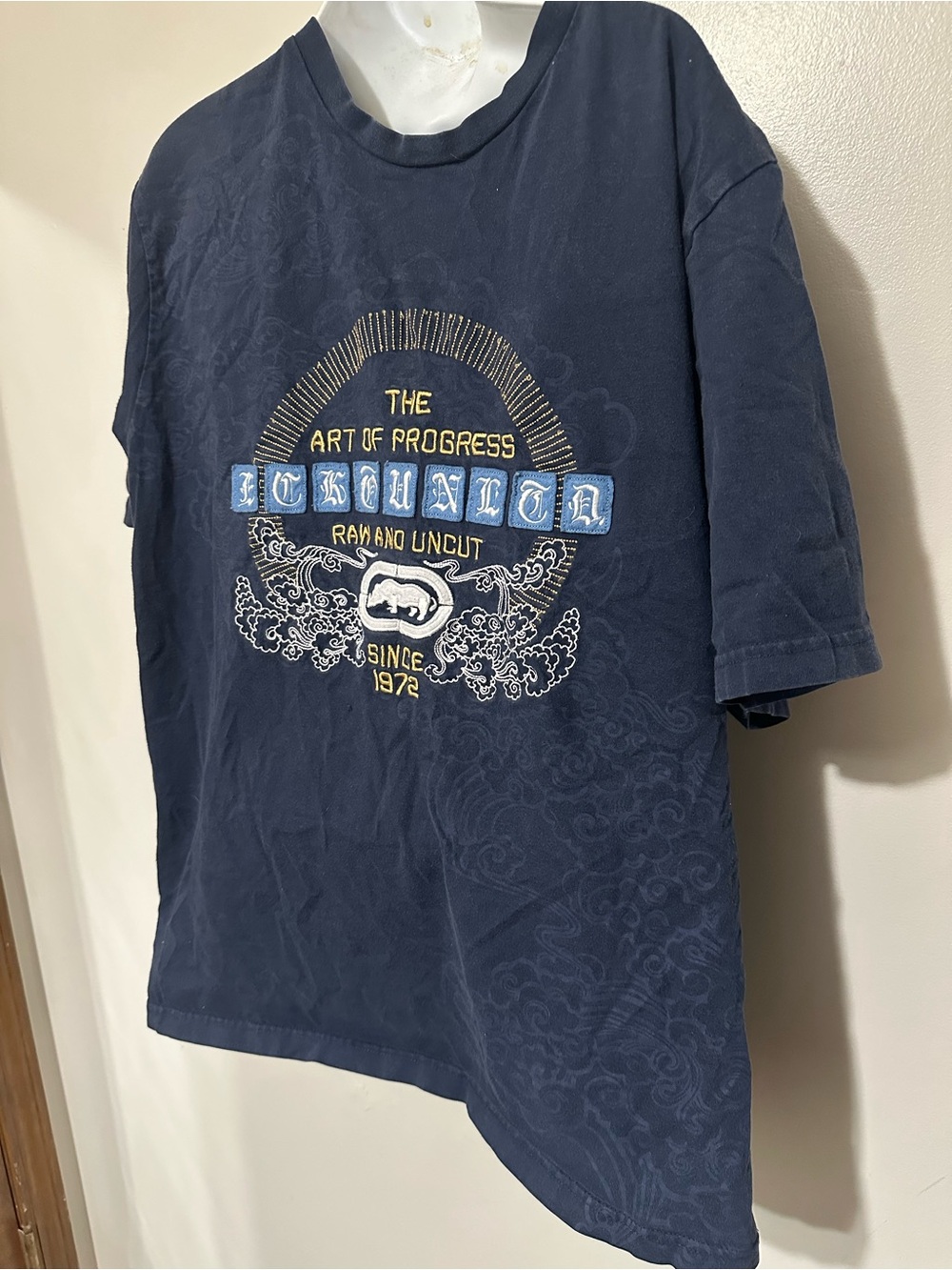 Ecko Unltd. Navy Graphic Tee XXL – Vintage Streetwear “Art of Progress” Design